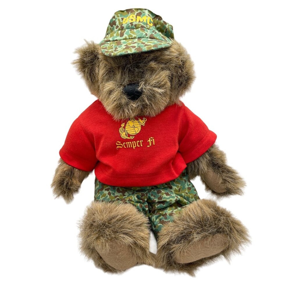 Bear Ashton Drake Semper Fi Marine Military Plush Lougher Signed 14" Jointed ADG
